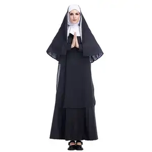 SUJ Взрослых Черная накидка, платье религиозные монахини костюмы на Хэллоуин