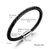 QUSEDINY Bracelet à breloques en acier inoxydable pour homme-Cuir noir tressé Motif papillon magnétique Tendance Boucle magnétique élégante