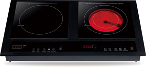Table de cuisson à double zone avec plaque à induction infrarouge, surface en verre céramique 2200W+1300W pour cuisine domestique, offrant une cuisson à double zone - Product Image 2