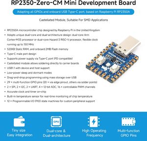 Carte de développement miniatures AISmartlink Waveshare RP2350-Zero-CM, double cœur et architecture |   12 * État programmable des E/S (PIO) - Product Image 4