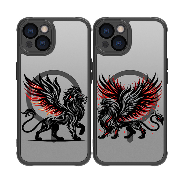 Lion Couple Totem Magnetic Hard Case for iPhone 13 14 Plus Unique and Stylish Mobile Phone Cover 17