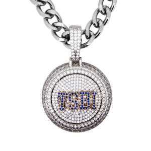 Großhandel Luxus MVP Anhänger Award Anpassbare 15mm Edelstahl Halskette Ketten Drehbares Design Diamant stein für Kinder - Product Image 1