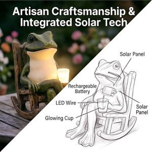 Solarbetriebener Schaukelstuhl in Froschform aus Harz mit LED-Warmweißlicht für den Garten, Solarpanel und modernem Design, RoHS-zertifiziert - Product Image 4