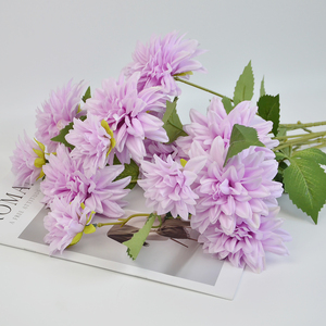 Fleurs de Dahlia artificielles de haute qualité à 3 têtes en soie et fil, réalistes, pour mariée, Noël, fuchsia, <span class=keywords><strong>rose</strong></span> pâle, blanc, faites à la main - Product Image 5