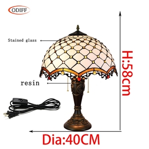 Protifcra 16 "Châu Âu thanh khách sạn trang trí văn phòng Bảng Đèn Tiffany kính màu bàn đèn Jewel gỗ gụ Đồng bảng đèn - Product Image 4