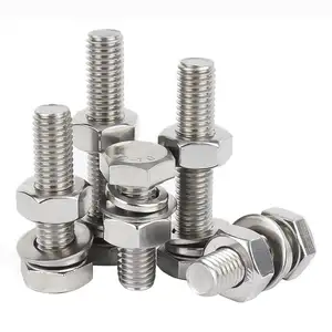 M8 M10 M12 M14 M16 M20 M22 M24 DIN 933 Stainless Steel 201 304 316 Hex Head Bolts with Nuts Flat Washers and Lock washers