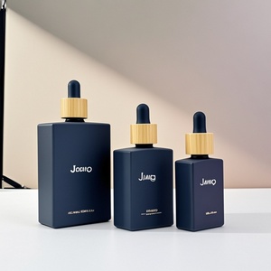 Stock 50ml Square Empty Essential Beard Oil <b>Flat</b> Shoulder Rectangular Frost Black Glass Dropper Bottle with Bamboo Dropper Cap - Product Image 2