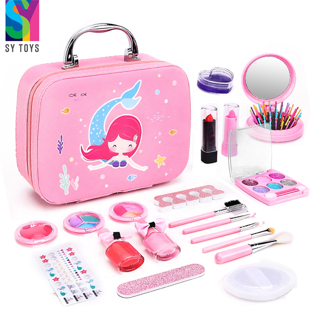 SY Kids Makeup Kit for Girls 19 PCS Princess Washable Girls Makeup Toy Pretend Play Makeup Toy Set