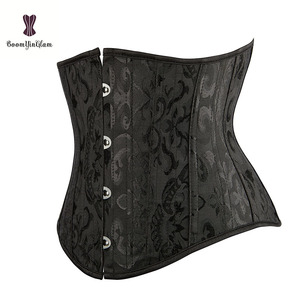 Corpiño con brocado para el pecho, corsé de entrenamiento de cintura de acero 24, Waspie negro sólido con cuerda - Product Image 4