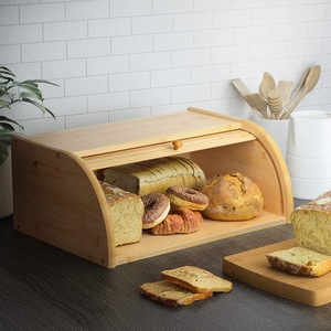 Caja de Pan de Bambú con Tapa Enrollable, Almacenamiento de Cocina, Conservación de Frescura, Contenedor de Alimentos de Madera Natural con Forma Rectangular - Product Image 2