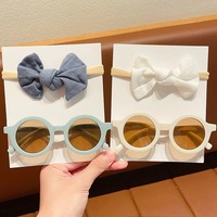 Lunettes de soleil à bas prix, lot de 2, avec élastiques pour cheveux, design bandeau bébé en nylon, lunettes de soleil rondes, accessoires pour cheveux pour enfants avec nœud bouffant
