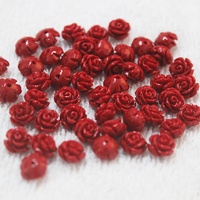 Vente en gros de fleurs de corail synthétique rouge foncé sculptées en pierre précieuse pour bijoux 8mm