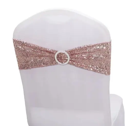 Hotel wedding decoration wholesale sequins chair cover bow back seat floral straps