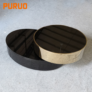 Puruo OEM Modern Luxury Sofa <strong>Table</strong> Black Stainless Steel Plated Brown Color Tempered <strong>Glass</strong> <strong>Nesting</strong> Round Coffee <strong>Table</strong> Set - Product Image 6