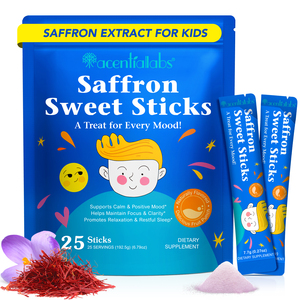 Acentiallabs Natural Kids Mood Support Saffron Sweet Sticks Compléments Alimentaires Premium Sans Sucre Saffron Pixie Sticks - Product Image 1