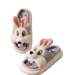Rabbit Pattern EVA Sole Home Linen Slippers Indoor Anti Slip Thick Sole House Slippers