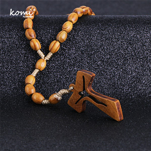 Nuova collana con ciondolo a croce vuota con <span class=keywords><strong>perline</strong></span> in legno per donna <span class=keywords><strong>uomo</strong></span> cattolico Cristo religioso Gesù rosario regalo - Product Image 4