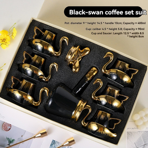 Ensemble tasse et soucoupe en céramique créative en forme de petit cygne électroplaqué, ensemble tasse à expresso et théière, ensemble de tasses à thé et à café pour la maison - Product Image 5