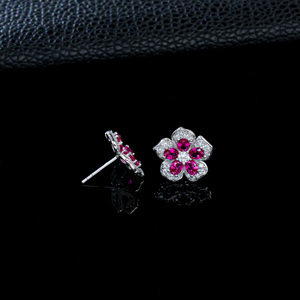 925 <b>silver</b> ruby <b>earrings</b> with five petal flower light luxury <b>earrings</b> - Product Image 4