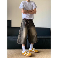 FY américain rétro recadrée hommes jambe large Shorts jean hommes Y2k Baggy lavé ample droit décontracté Couple Shorts 3/4 jean pour hommes