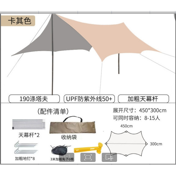 [Silver Coating] - 3*4.4m Octagonal Canopy