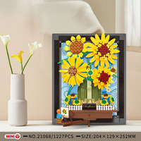 Blocs de construction Van Gogh Tournesol, sculpture en relief 3D, briques de construction avec mini personnage de peintre, modèle d'assemblage de style art moderne