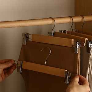 Solid Wood Pant Skirt Hanger With <b>Clips</b> Retro Style Clothing Organizer <b>Hook</b> Type Rectangle Shape Seamless Design - Product Image 1