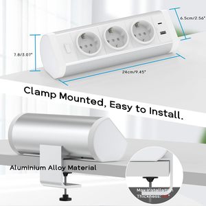 Hợp kim nhôm 3AC EU Dải điện bàn bảng ổ cắm với USBA + USB-C/Đức Ổ cắm điện kẹp gắn bàn điện USB ổ cắm - Product Image 3