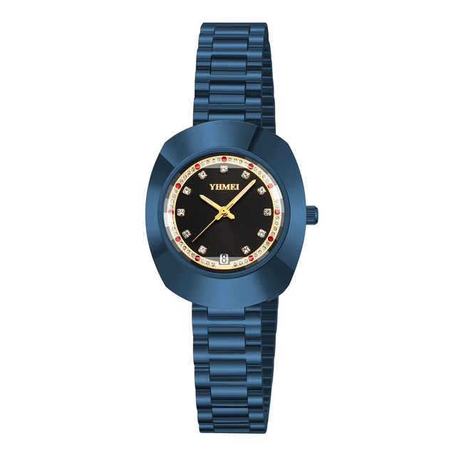Custom Logo Gold Stainless Steel Watch Luxury Imported Quartz Movement Luminous Dial Diamond Markers Free Engraving Service