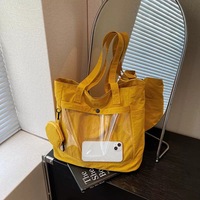 Tas Tote Kasual Wanita Bahan Nylon Warna Solid Multi Kantong Mini Pouch Tahan Lama, MOQ Rendah Kapasitas Besar, untuk Mahasiswa Kuliah
