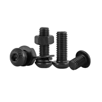 Set Baut & Mur Kepala Tombol Hex Grade 10.9 Baja Karbon Kekuatan Tinggi dengan Lapisan Oksida Hitam M2-12, Termasuk Washer Datar/Pegas
