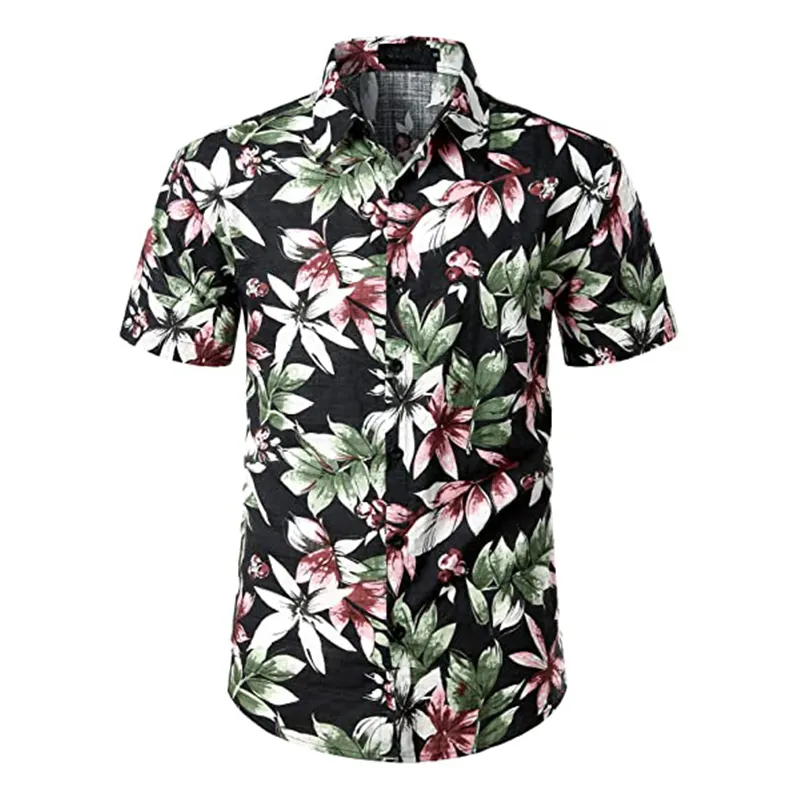 Custom Design All Over Printed Polyester Blend Men's Casual Button Down Hawaiian Aloha Beach Polo Shirt