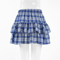 Enyami-Mini jupe à volants en coton évasée et à carreaux, streetwear bleu à carreaux pour femmes automne