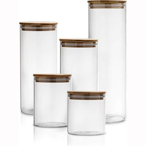Clear Glass Jars for Home Kitchen Thicken Airtight Food Storage Jars With Bamboo Lid