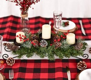 LANJO Christmas Candle Holder Table Centerpiece Clearance <b>Pine</b> Cones and Red Berry Table Centerpiece with 3 Candle Holders - Product Image 2