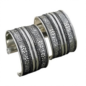 Floral Embosed Silver Oxidized Cuff <b>Bracelet</b> With Flower Pattern Antique Silver Plated Unisex Jewelry floral Silver <b>Bracelet</b> - Product Image 1