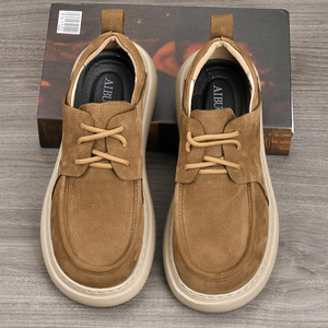Zapatos Casuales de Hombre, de Cuero Vacuno Genuino, con Punta Redonda, con Cordones, Ligeros, para Caminar, con Suela de Goma - Product Image 1