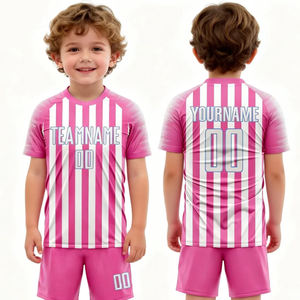 Abbigliamento Sportivo Personalizzato Unisex, Uniformi da <span class=keywords><strong>Calcio</strong></span>, <span class=keywords><strong>Maglia</strong></span> da <span class=keywords><strong>Calcio</strong></span> Rosa a Righe, Set Completo per Bambini - Product Image 1