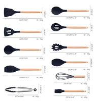 Ensemble d'ustensiles de cuisine en silicone de qualité alimentaire résistant à la chaleur, 19 pièces, manche en bois antiadhésif pour la cuisine domestique