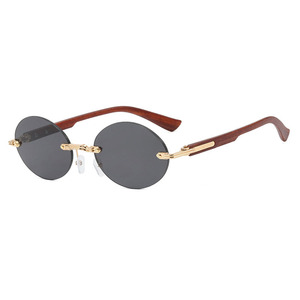 LMAMBA S060 Newest Trendy Retro Wooden Temples Shades Women's Men's Metal Rimless Oval Frame Custom UV400 <b>Sunglasses</b> 2024 - Product Image 3
