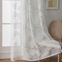 Voilages transparents en polyester jacquard à feuilles séchées, à œillets, style européen, pour fenêtre plate de salon