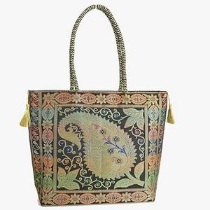 Arte indio seda Banarasi brocado patrón tradicional bolso de mano multicolor tamaño grande cierre de cremallera mango a mano mujeres Casual - Product Image 1
