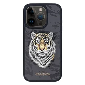 POLO Embroidery Tiger Cover Wolf Snow Leopard Leather Case for iPhone 15 Pro Max