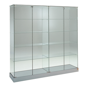 Vitrine en verre moderne de 185 cm de large et 180 cm de haut, base gris clair avec roulettes dissimulées et portes verrouillables - Product Image 1