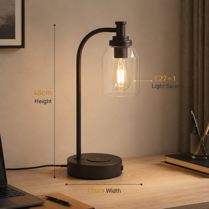 Lampe de table vintage moderne en fer avec abat-jour en verre transparent E27, lumière chaude, base de charge sans fil pour chambre à coucher, chevet - Product Image 4
