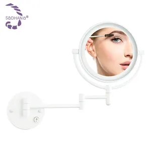 Round Bathroom Mirror Wall Mount Extendable Makeup Mirror Shaving Mirror With Led Light
