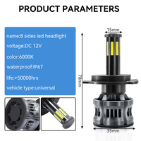 Bombillas LED para Faros Delanteros de Automóvil H4 de 8 Lados, Luz Alta y Baja, H1 H3 H7 H11 9005 9006 9007 880, Luz LED para Automóvil de 360 Grados