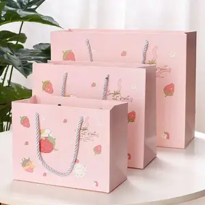 Customized Printed Hot Pink Multi-color Luxury Shopping Gift Paper Bag Packaging With Your Own Logo