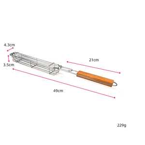 Panier à <span class=keywords><strong>kebab</strong></span> multifonctionnel en acier inoxydable, outils de barbecue, panier de cuisson au barbecue avec poignée en bois - Product Image 3