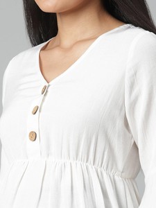 Blusa <span class=keywords><strong>de</strong></span> Maternidad para Oficina, Spandex/Algodón, Blanca, Cuello en V, <span class=keywords><strong>Botones</strong></span> al Frente, Manga con Vuelo, Transpirable, para Lactancia, Verano - Product Image 6
